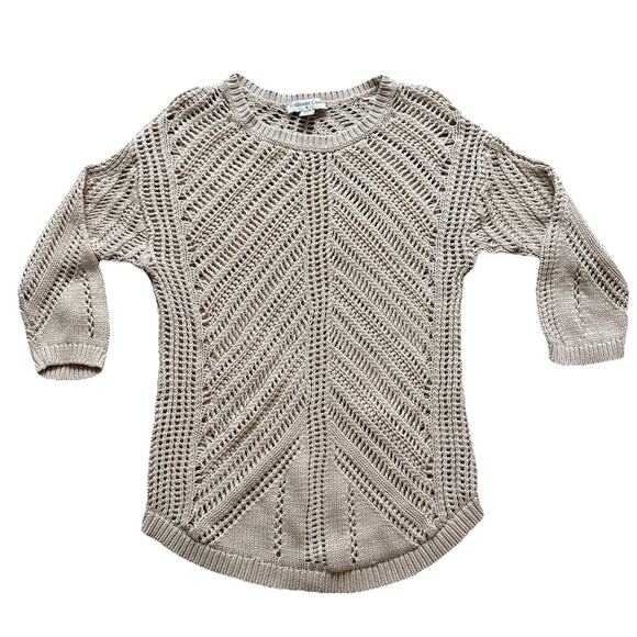 Coldwater Creek Sweater Womens MED Beige Bohemian Crochet Long Sleeve Pullover - Picture 1 of 4